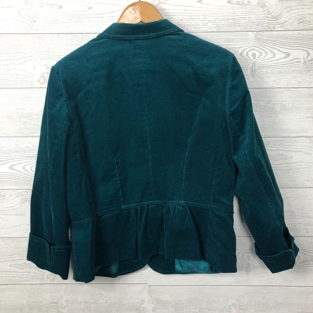 Talbots Women's 12 PETITE Button Front Blazer Jacket Green Corduroy Long Sleeve - Picture 4 of 7